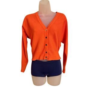 Tahari vibrant orange button up v neck cropped cardigan sweater top sz XSmall